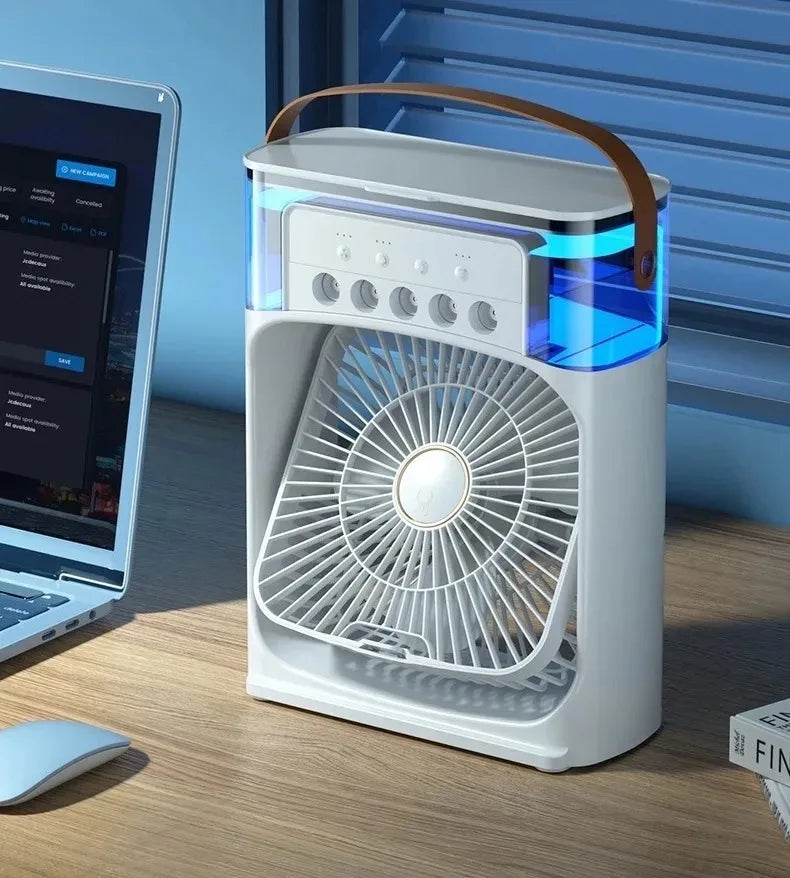 Portable Air Cooling Fan – USB Powered with Water Mist, 7-Color LED & Humidifier