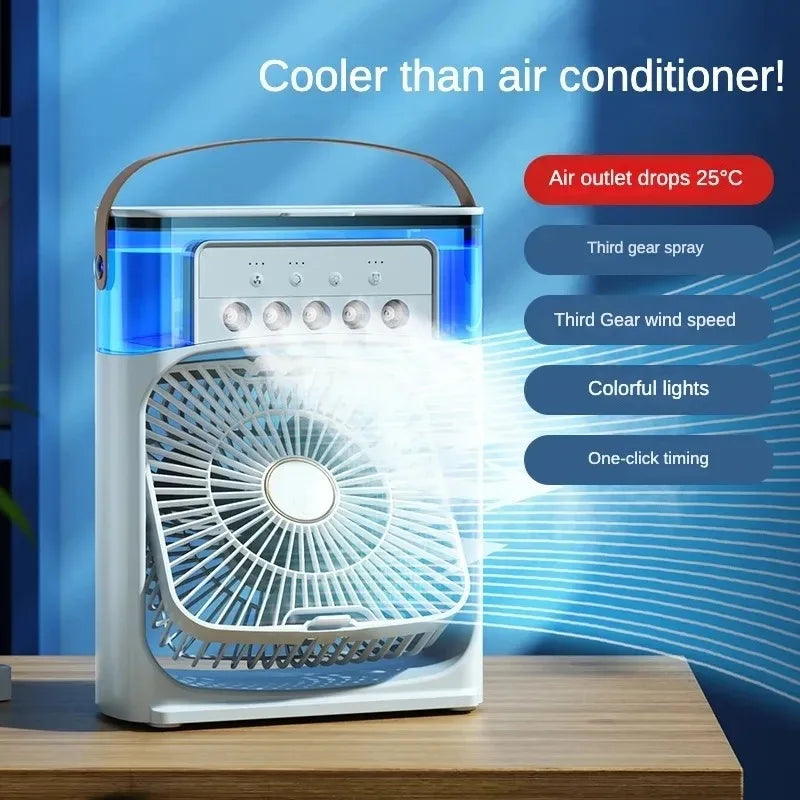 Portable Air Cooling Fan – USB Powered with Water Mist, 7-Color LED & Humidifier