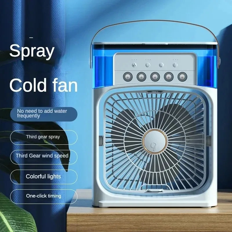Portable Air Cooling Fan – USB Powered with Water Mist, 7-Color LED & Humidifier
