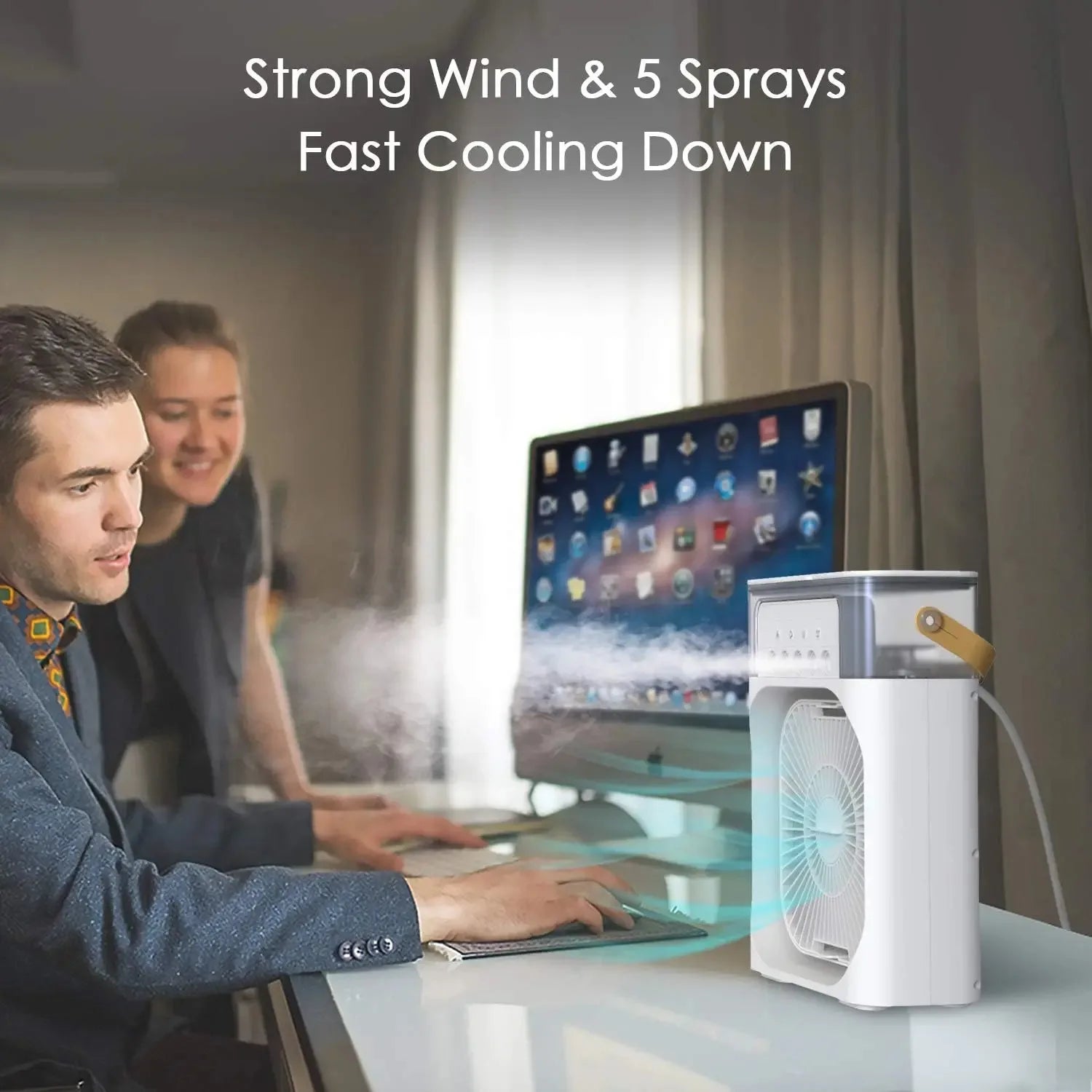 Portable Air Cooling Fan – USB Powered with Water Mist, 7-Color LED & Humidifier