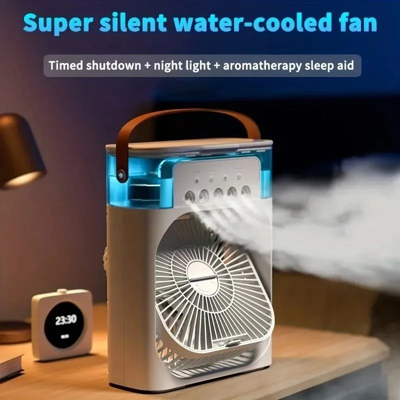 Portable Air Cooling Fan – USB Powered with Water Mist, 7-Color LED & Humidifier